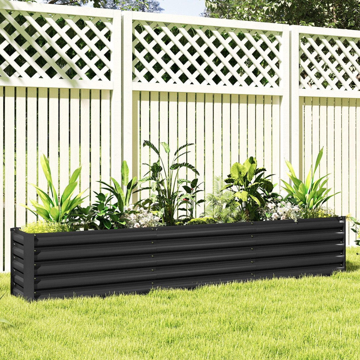 8 x 1.3 x 1.5ft Galvanized Raised Garden Bed, Reinforced Outdoor Planter Box with Open Bottom, Dark Grey