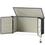 7.6 x 3.4ft Outdoor Storage Shed, Triple Garbage Bin Shed Organizer with Lockable Double Doors and Openable Lid