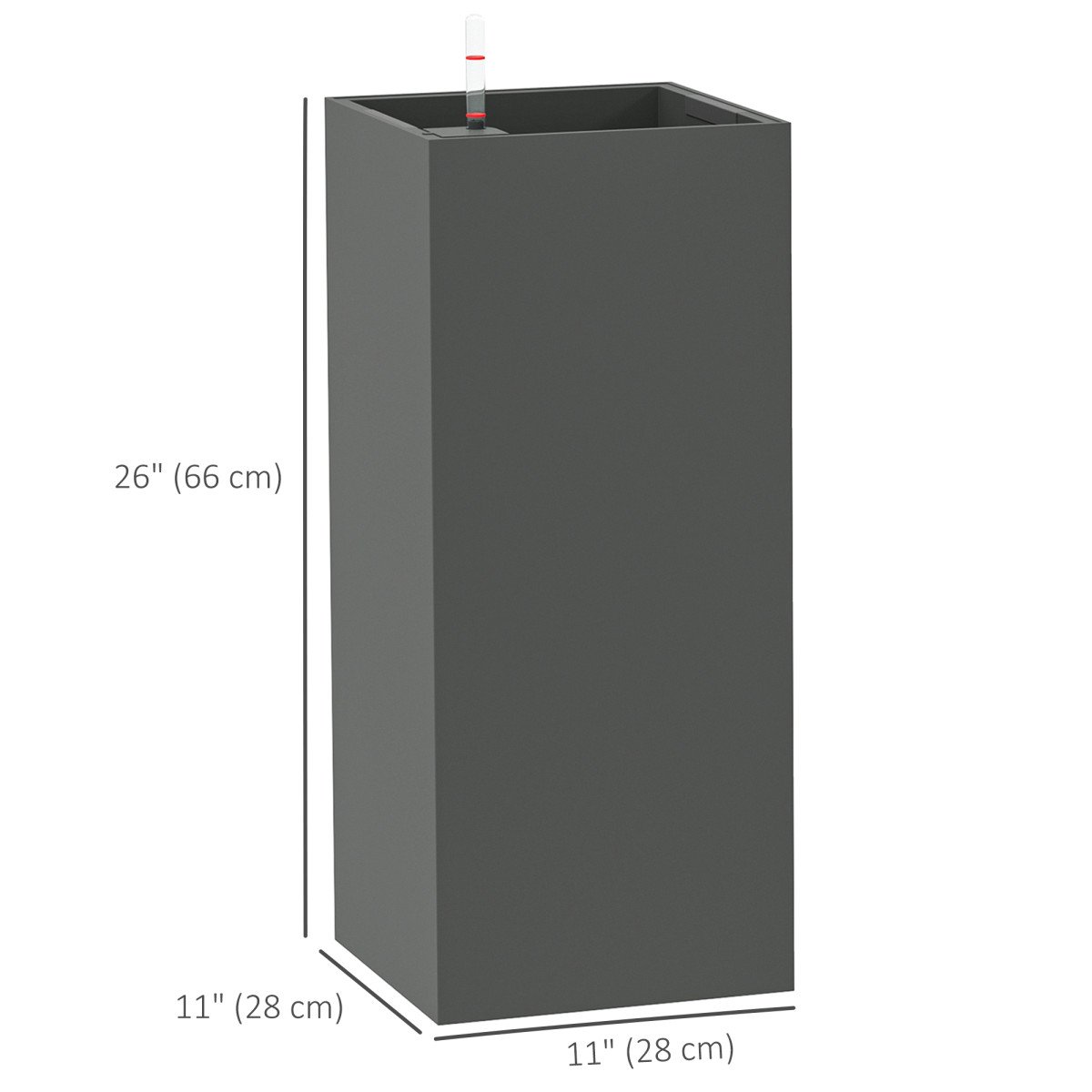 2 Pack Planter Box, 26 Inch Plastic Flower Pots with Water Level Indicator, Drainage Hole and Drain Plug, Dark Grey