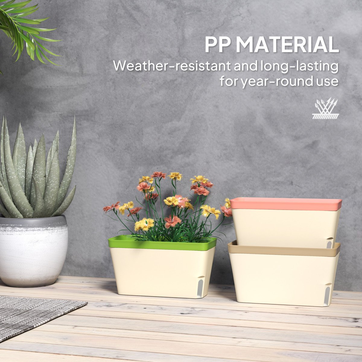 3 Pack Self Watering Flower Pots, 10.5 Inch Planter Box with Water Level Indicator for Vegetables, Succulents Plants