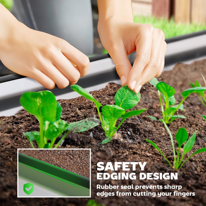 7' x 3' x 1' Large Outdoor Planter Box, Galvanized Raised Garden Bed with Metal Plant Stake, Silver