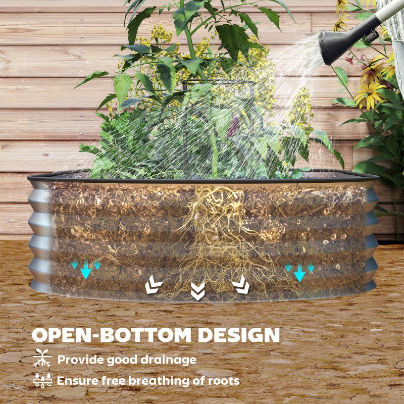 7' x 3' x 1' Large Outdoor Planter Box, Galvanized Raised Garden Bed with Metal Plant Stake, Silver