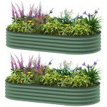 6' x 3' x 1' Large Outdoor Planter Box, Galvanized Raised Garden Bed with Metal Plant Stake, Light Green