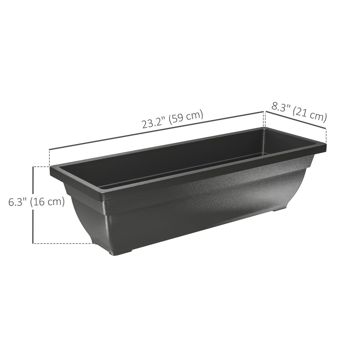 Long Rectangular Flower Plant Pots, 7 Pack 23 Inches Window Boxes Planters for Windowsill, Garden, Black