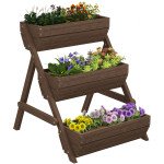 3 Tier Elevated Planter Box, Vertical Wooden Raised Garden Bed for Flowers, Vegetables, 26" x 30" x 30", Carbonized