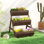 3 Tier Elevated Planter Box, Vertical Wooden Raised Garden Bed for Flowers, Vegetables, 26" x 30" x 30", Carbonized
