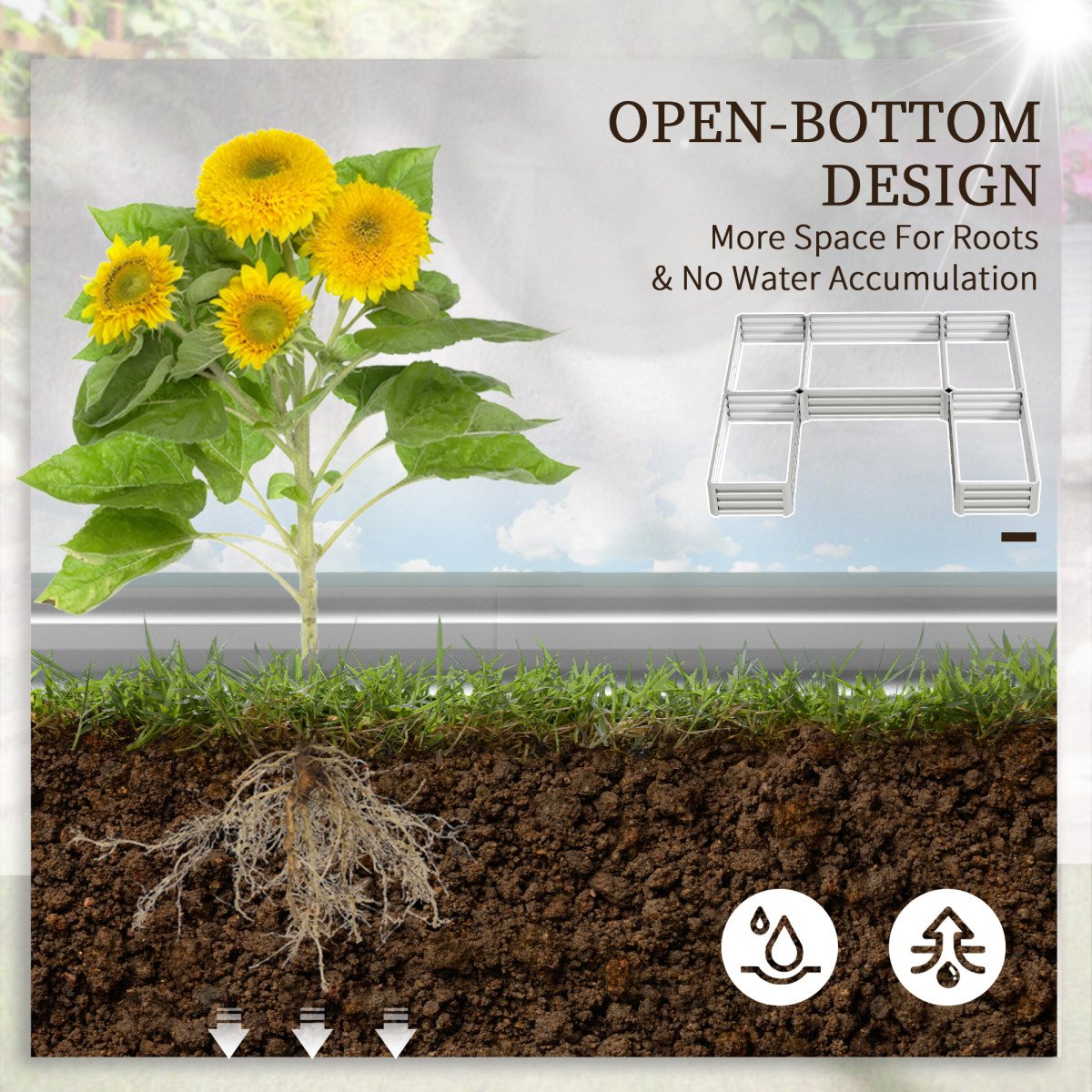 Steel Raised Garden Bed, Set of 5 Large Box Planters for Outdoor Plants Vegetables Flowers Herbs, 8x8x1ft, Silver