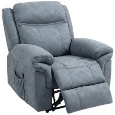 Manual Recliner Chair with Vibration Massage, Side Pockets, Microfibre Reclining Chair for Living Room, Blue-Grey
