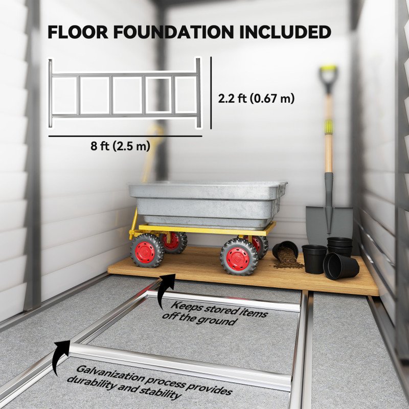4.6' x 9' Steel Outdoor Storage Shed, Lean to Shed, Metal Tool House with Foundation Kit, Lockable Doors, Gloves and 2 Air Vents for Backyard, Patio, Lawn, Dark Grey