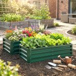 4' x 2' x 1' Raised Garden Bed, Set of 2 Galvanized Planter Box for Vegetables, Flowers, Herbs, Green