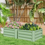 2Pcs 2' x 2' x 1' Galvanized Raised Garden Bed Kit, Square Outdoor Metal Planter Box with Open Bottom for Vegetables, Flowers, Herbs, Light Green