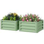 2Pcs 2' x 2' x 1' Galvanized Raised Garden Bed Kit, Square Outdoor Metal Planter Box with Open Bottom for Vegetables, Flowers, Herbs, Light Green