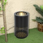 21" Tall Garden Waterfall Fountain with LED Lights, Outdoor Water Fountain Water Feature with Adjustable Flow, Black