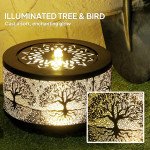 Outdoor Water Fountain with LED Lights, 10" Tall Garden Waterfall Fountain Feature with Adjustable Flow, Black
