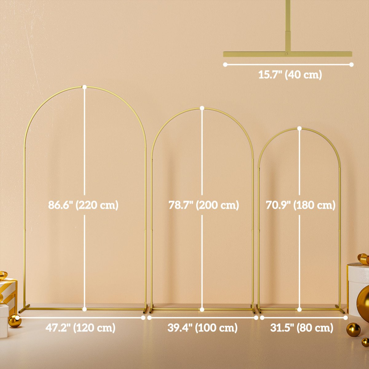 Wedding Arch, 7/6.5/6 ft Metal Balloon Arch Backdrop Stand Set of 3 for Birthday Party, Bridal Shower, Graduation, Ceremony, Banquet Decorations, Gold