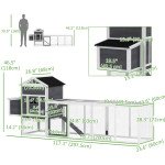 117" Extra Large Chicken Coop with Asphalt Roof, Wooden Hen House with Slide-out Tray, Quail Hutch with Nesting Box, Grey