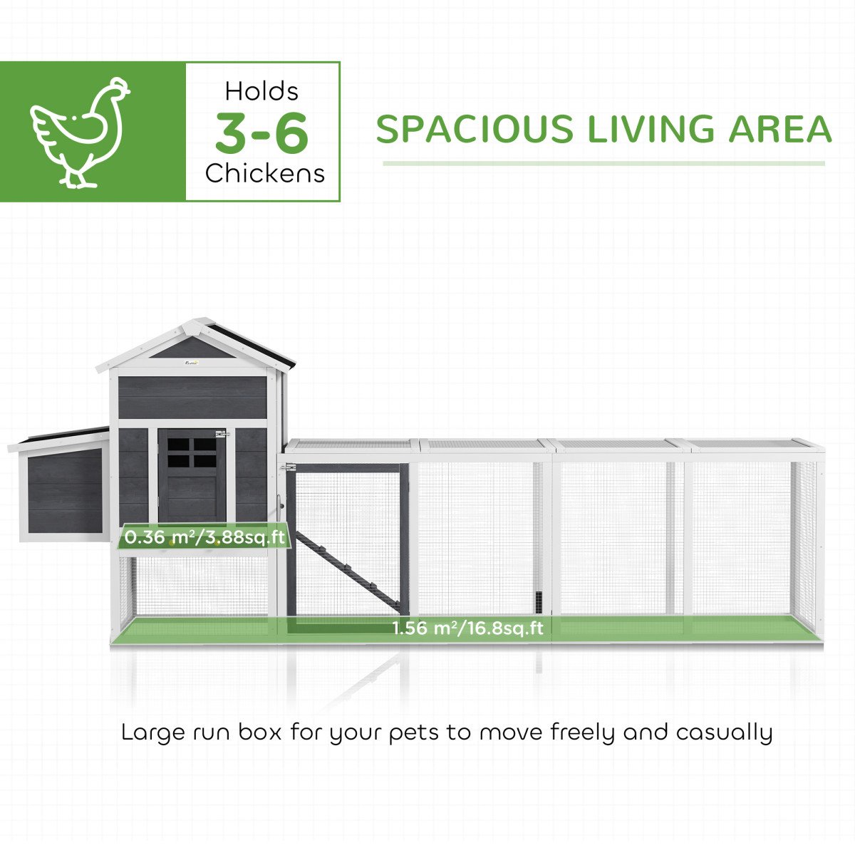 117" Extra Large Chicken Coop with Asphalt Roof, Wooden Hen House with Slide-out Tray, Quail Hutch with Nesting Box, Grey
