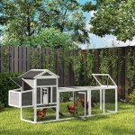 117" Extra Large Chicken Coop with Asphalt Roof, Wooden Hen House with Slide-out Tray, Quail Hutch with Nesting Box, Grey