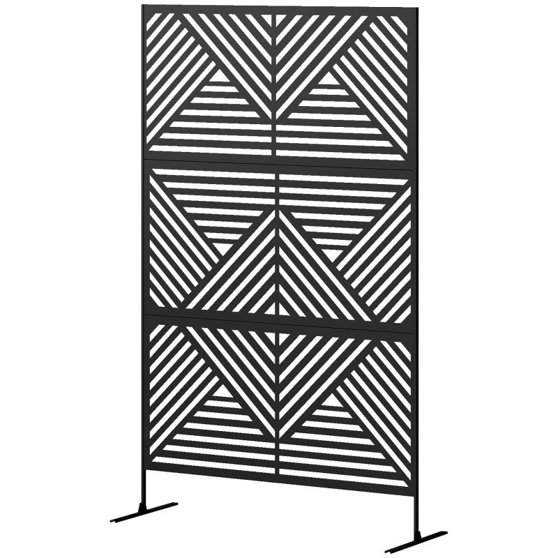 Metal Outdoor Privacy Screen, Freestanding Outdoor Divider with Stand, Decorative Privacy Panel, 78" x 48", Black