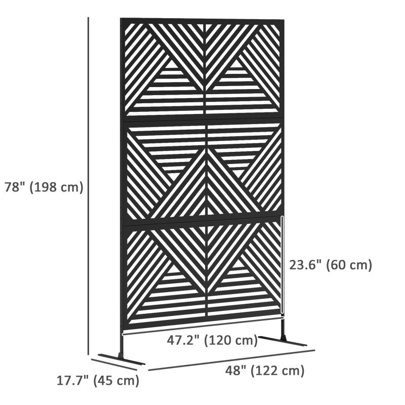 Metal Outdoor Privacy Screen, Freestanding Outdoor Divider with Stand, Decorative Privacy Panel, 78" x 48", Black