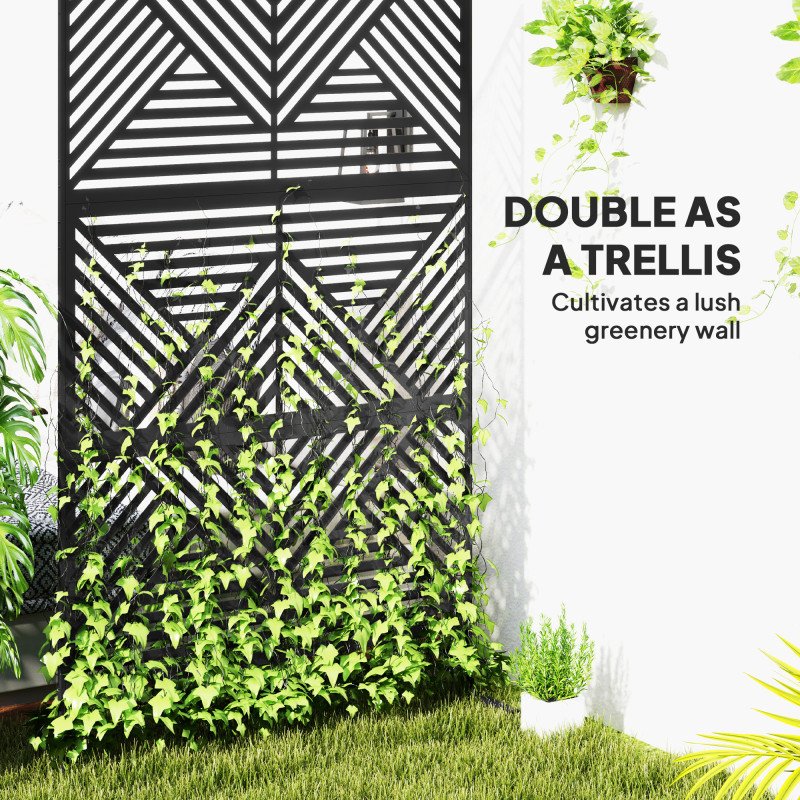 Metal Outdoor Privacy Screen, Freestanding Outdoor Divider with Stand, Decorative Privacy Panel, 78" x 48", Black