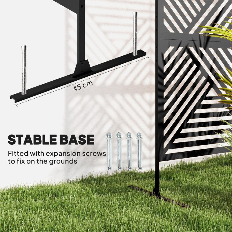 Metal Outdoor Privacy Screen, Freestanding Outdoor Divider with Stand, Decorative Privacy Panel, 78" x 48", Black