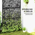 Metal Outdoor Privacy Screen, Freestanding Outdoor Divider with Stand, Decorative Privacy Panel, 78" x 48", Black