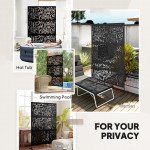 Metal Outdoor Privacy Screen, Freestanding Outdoor Divider with Stand, Decorative Privacy Panel, 78" x 48", Black