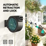 1/2 in x 65ft Wall Mounted Garden Hose Reel, Retractable Water Hose Reel with Auto Rewind, Any Length Lock, Blue