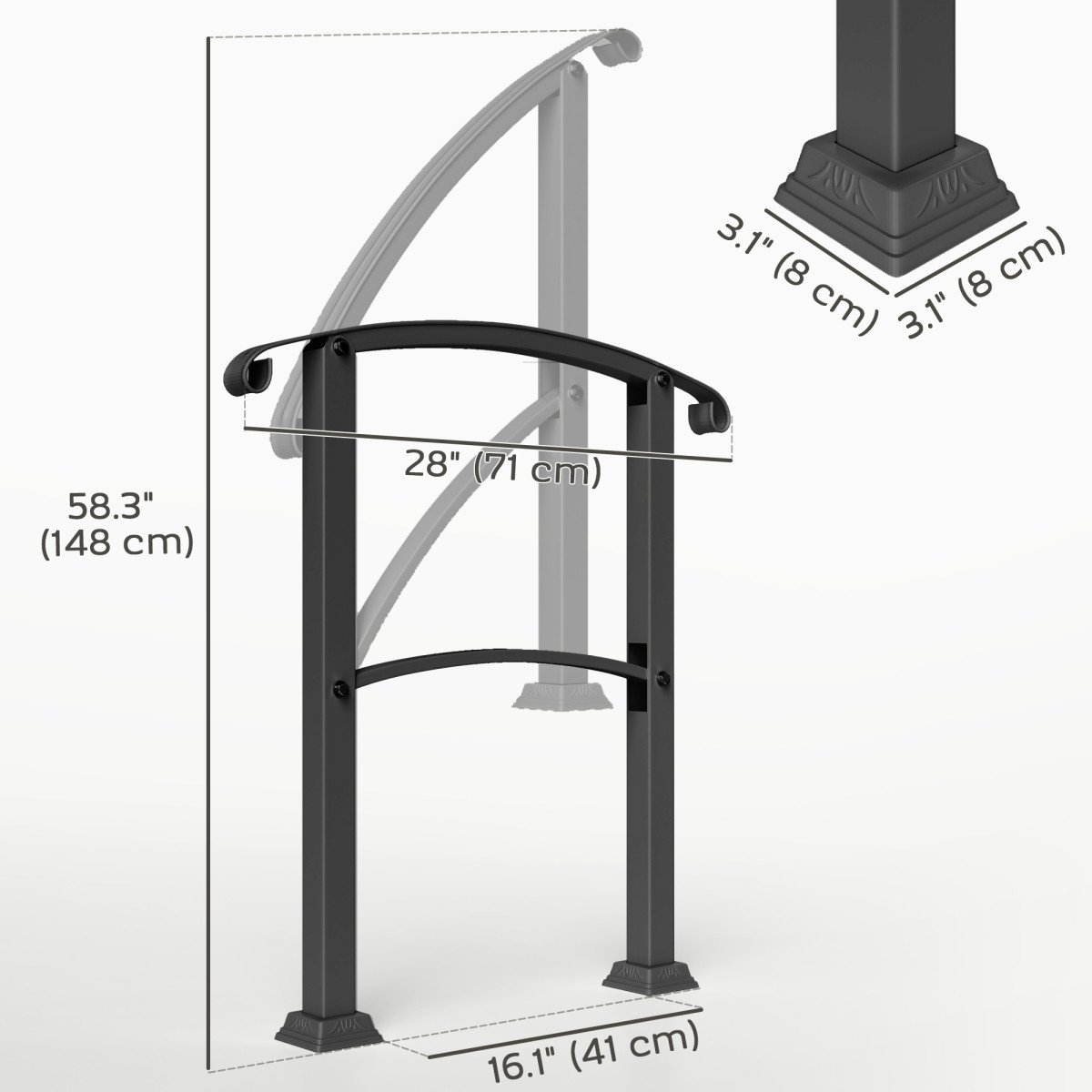 1-3 Step Handrails for Outdoor Steps, Porch Deck Railing, Metal Outdoor Stair Railing with Installation Kit, Black