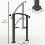 1-3 Step Handrails for Outdoor Steps, Porch Deck Railing, Metal Outdoor Stair Railing with Installation Kit, Black