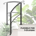 1-3 Step Handrails for Outdoor Steps, Porch Deck Railing, Metal Outdoor Stair Railing with Installation Kit, Black