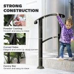 1-3 Step Handrails for Outdoor Steps, Porch Deck Railing, Metal Outdoor Stair Railing with Installation Kit, Black
