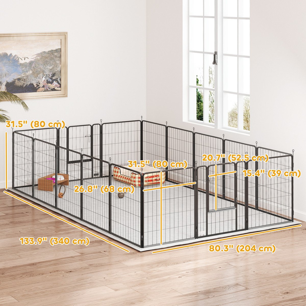 16 Panels Dog Playpen with Strap, Portable & DIY, for Medium Dogs, for Yard, RV, Camping, Garden, 31.5" H