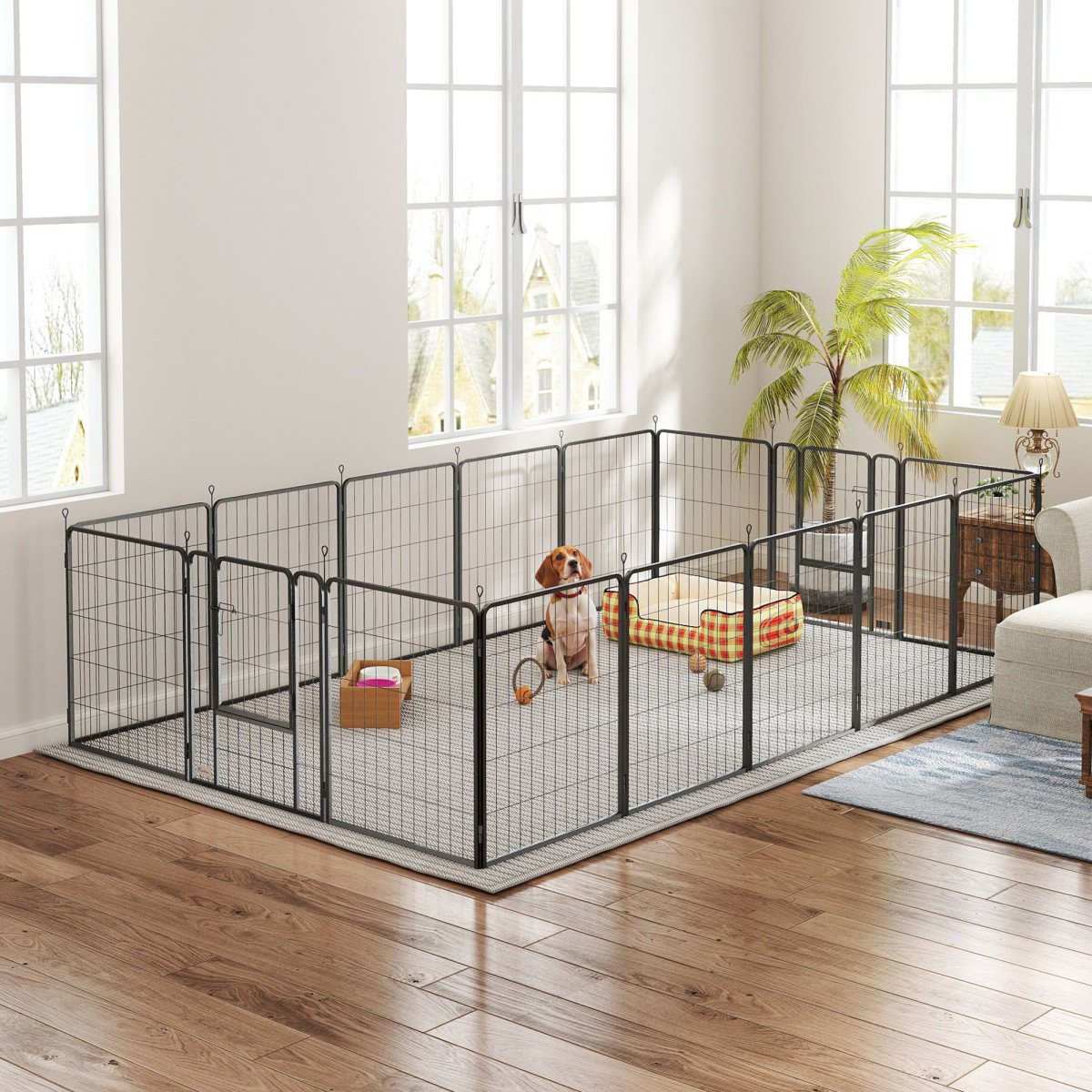 16 Panels Dog Playpen with Strap, Portable & DIY, for Medium Dogs, for Yard, RV, Camping, Garden, 31.5" H