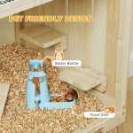 28"L Wooden Hamster Cage with Seesaw, Water Bottle, Food Dish, Hut, Transparent Panel for Easy Observe, Nature Wood