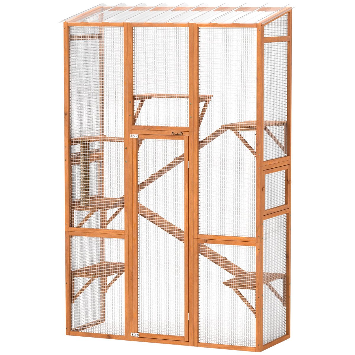 Large Outdoor Catio with 6 Jumping Platforms, Scratching Post, 2 Ramps, Waterproof Roof, Orange