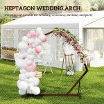 7FT Heptagon Wooden Wedding Arch with Triangular Base, Ground Stakes for Ceremony, Garden, Birthday, Brown