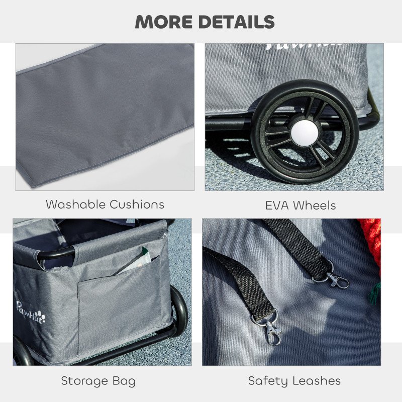 4 Wheels Folding Lightweight Pet Stroller with Universal Handle Rod, Storage Bag, Washable Cushion for Miniature Dogs