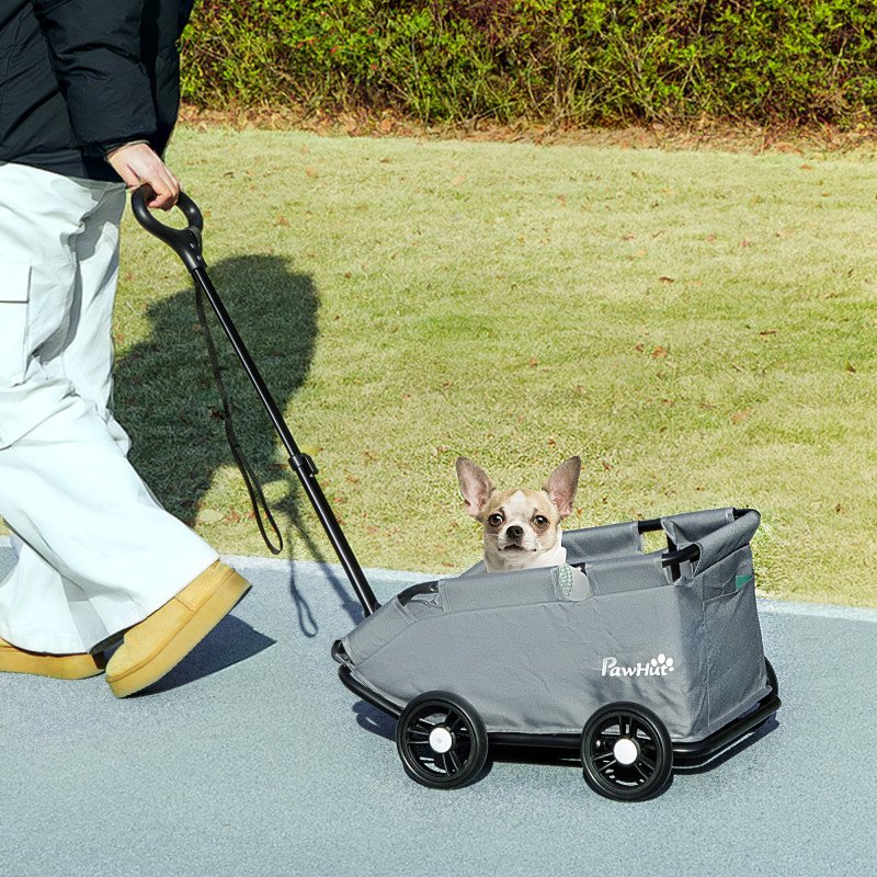 4 Wheels Folding Lightweight Pet Stroller with Universal Handle Rod, Storage Bag, Washable Cushion for Miniature Dogs