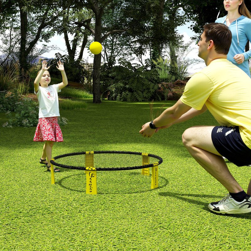 Soozier Spike Game Set, Mini Beach Games Set w/ Roundnet, 3 Balls, Pump, Carrying Bag, Portable Outdoor Games for Families