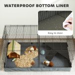 Guinea Pig Cage with Removable Top, 2 Separate Area, Waterproof Bottom Liner, Ramp, Perch, for Rabbits, Hedgehogs