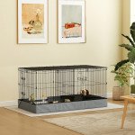 Guinea Pig Cage with Removable Top, 2 Separate Area, Waterproof Bottom Liner, Ramp, Perch, for Rabbits, Hedgehogs