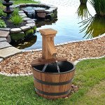 Outdoor Waterfall Fountain, Garden Wood Barrel, Carbonized