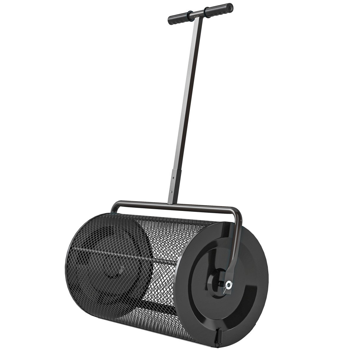 24 Inch Compost Spreader, Peat Moss Spreader with 24.4"/26.4" Height Adjustable Handle, Soil Spreader for Lawn, Black