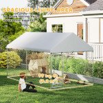 Outdoor Dog Run with Adjustable & Rotatable Bowls, Waterproof UV-Resistant Cover, Escape-Proof Lock, 13.1' x 7.5' x 7.5'