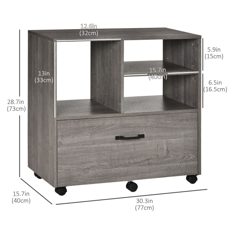 Lateral Filing Cabinet with Open Storage Shelf, Printer Stand, Mobile Office File Cabinet with Wheels for Letter and Legal Sized Files, Grey