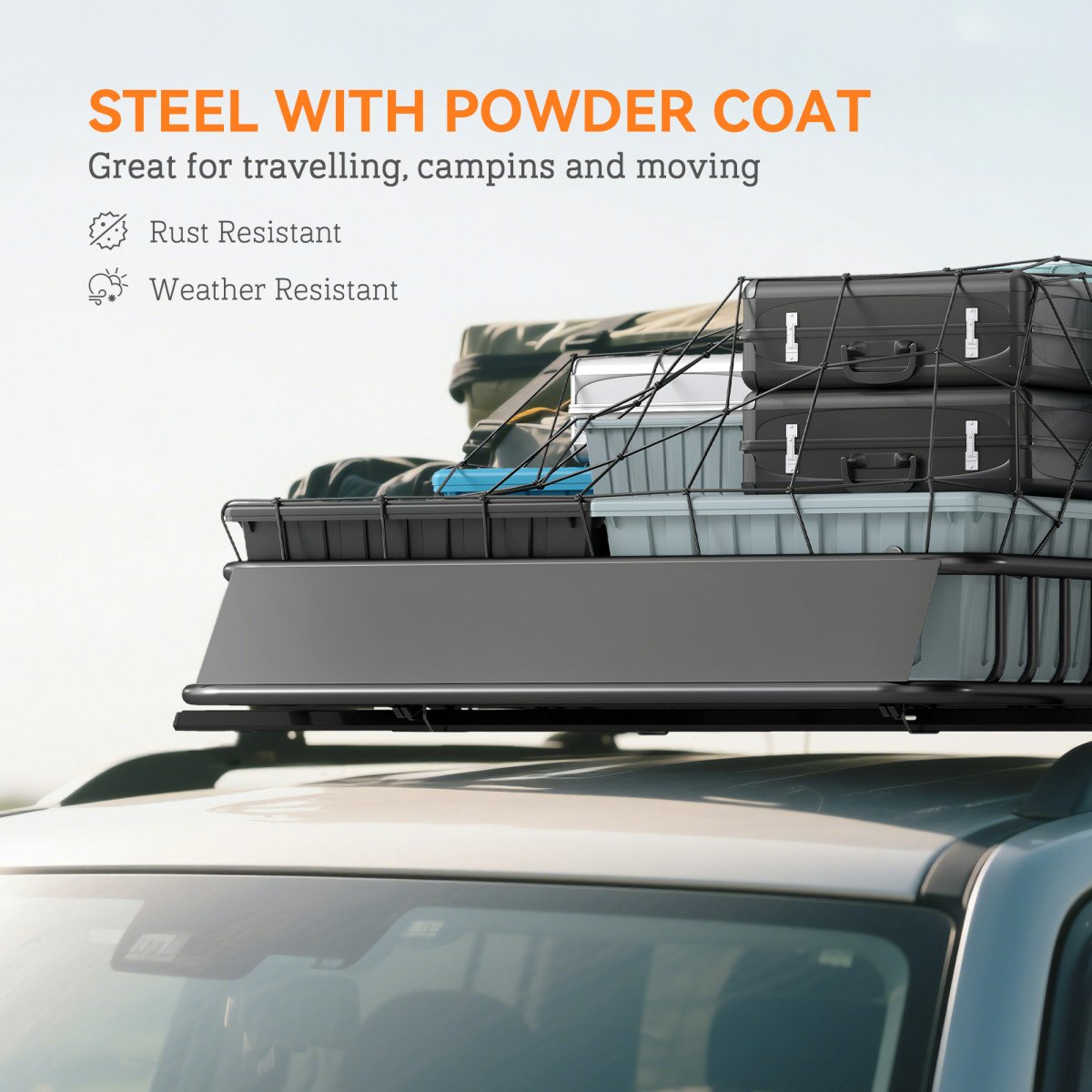 Universal Roof Rack Basket, 200lbs Steel Roof Rack Cargo Carrier with Wind Fairing, Side Rails, 43.5"x39.2"x7.3", Black