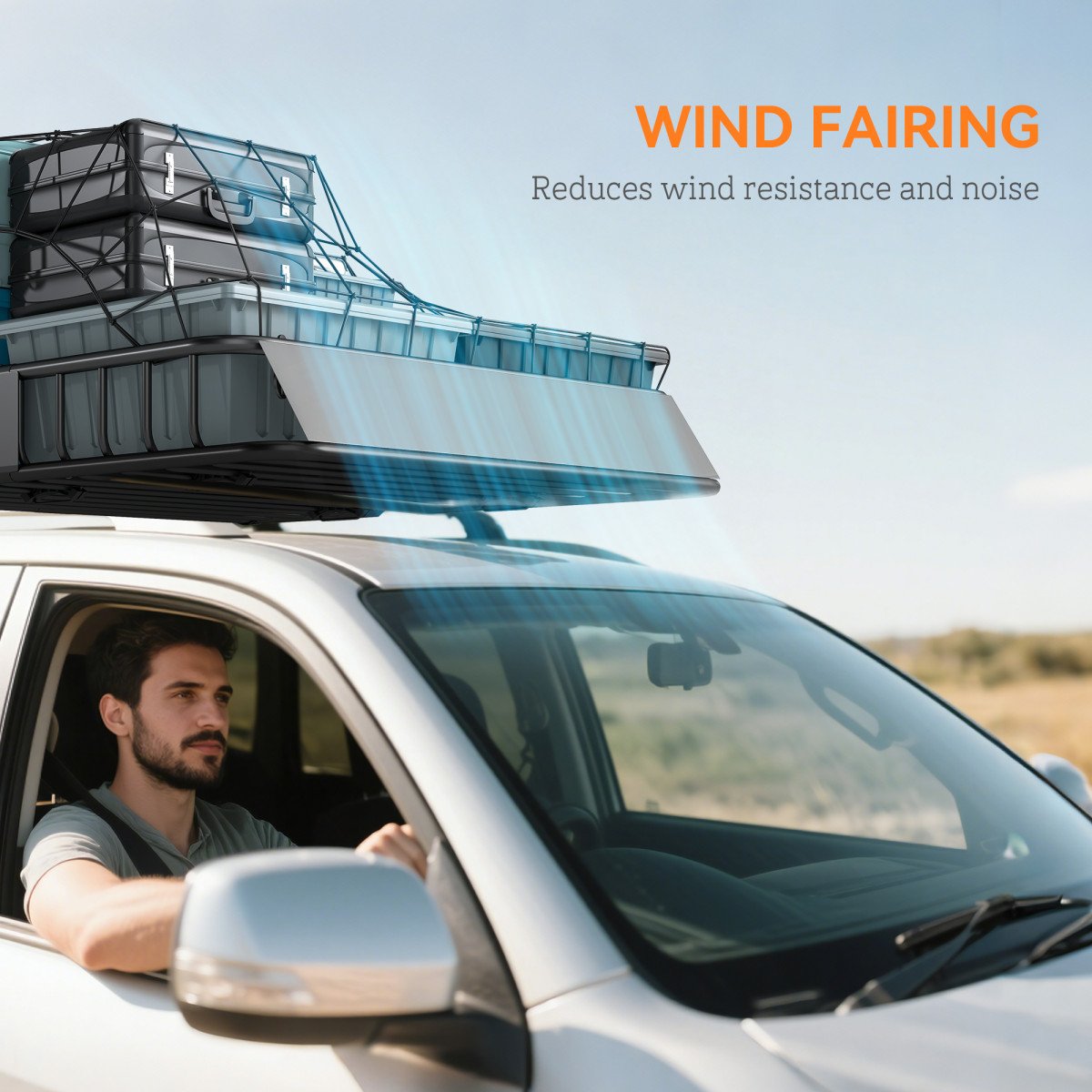 Universal Roof Rack Basket, 200lbs Steel Roof Rack Cargo Carrier with Wind Fairing, Side Rails, 43.5"x39.2"x7.3", Black