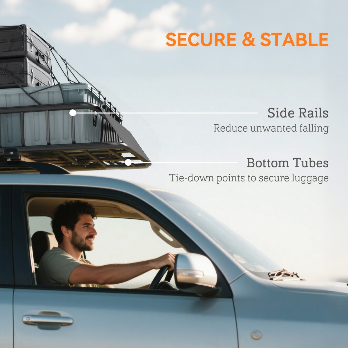 Universal Roof Rack Basket, 200lbs Steel Roof Rack Cargo Carrier with Wind Fairing, Side Rails, 43.5"x39.2"x7.3", Black